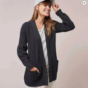 Anthropologie Knitted & Knotted Majella Balloon Sleeve Cardigan Small Dark Gray